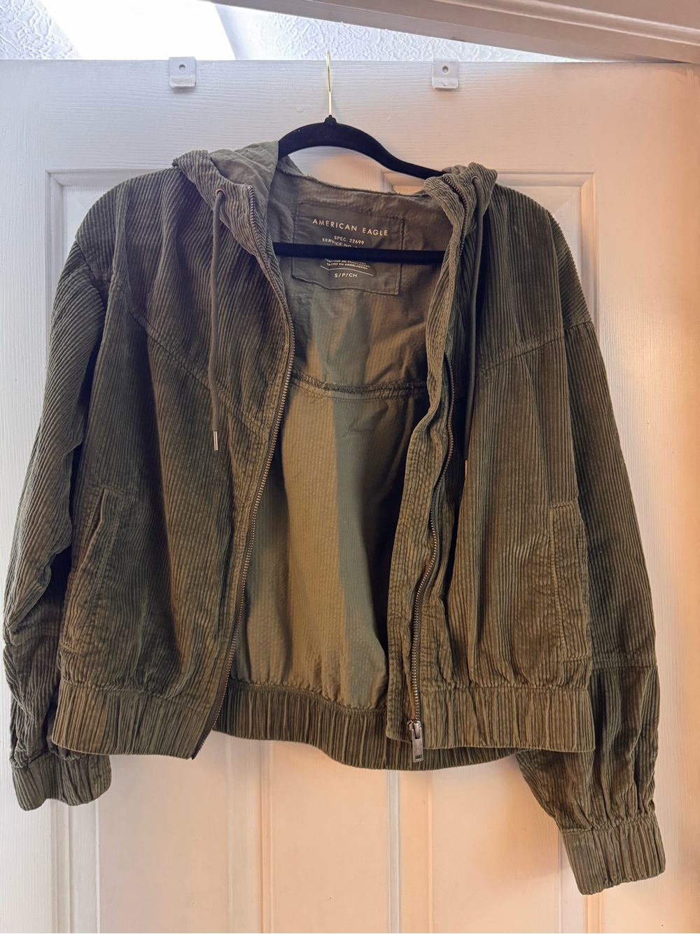 American Eagle Outfitters Olive Green Corduroy Hooded Jacket - Picture 1 of 1